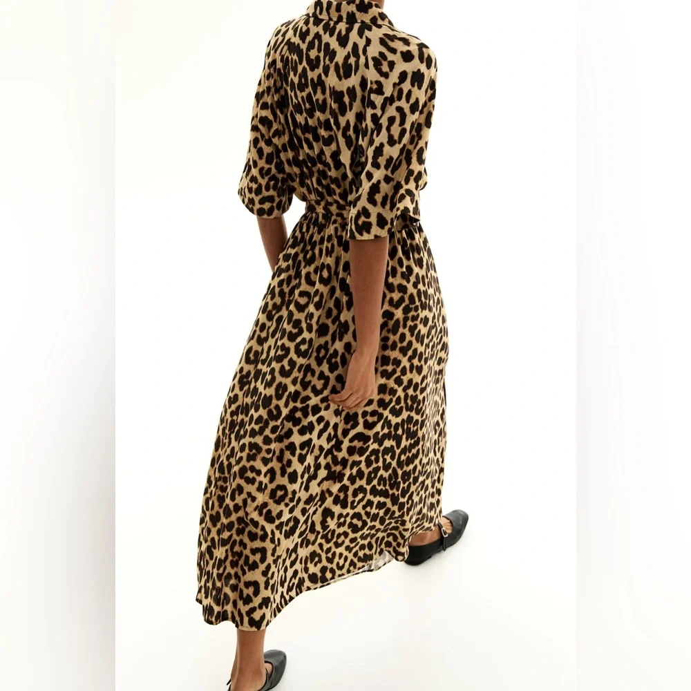H&M medium leopard 🐆 midi button down collar dress - Picture 4 of 12